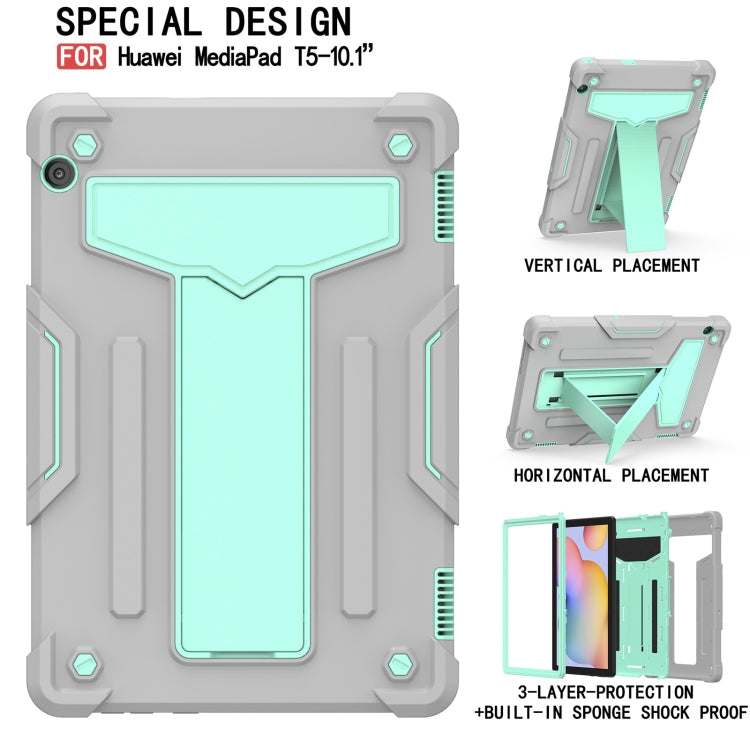 For Huawei MediaPad T5 T-shaped Bracket Contrast Color Shockproof PC + Silicone Protective Case