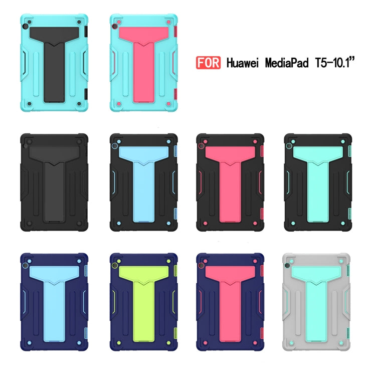 For Huawei MediaPad T5 T-shaped Bracket Contrast Color Shockproof PC + Silicone Protective Case