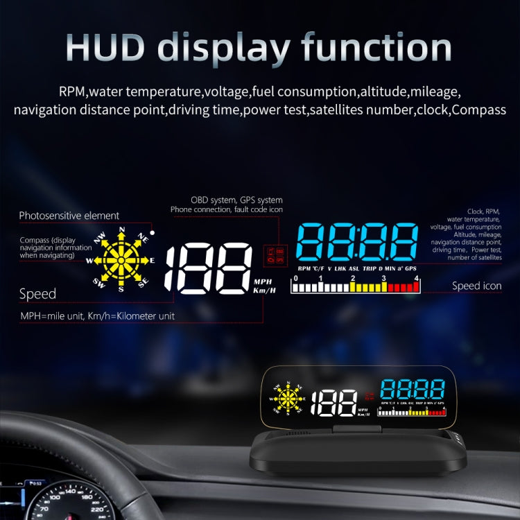 C5 OBD2 + GPS Mode Car HUD Head-up Display Water Temperature / Vehicle Speed / Voltage