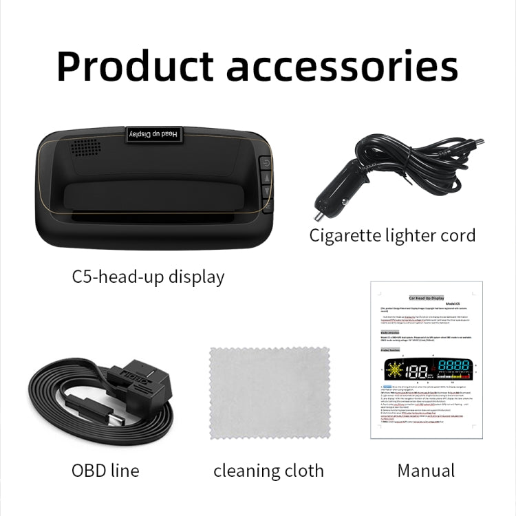 C5 OBD2 + GPS Mode Car HUD Head-up Display Water Temperature / Vehicle Speed / Voltage