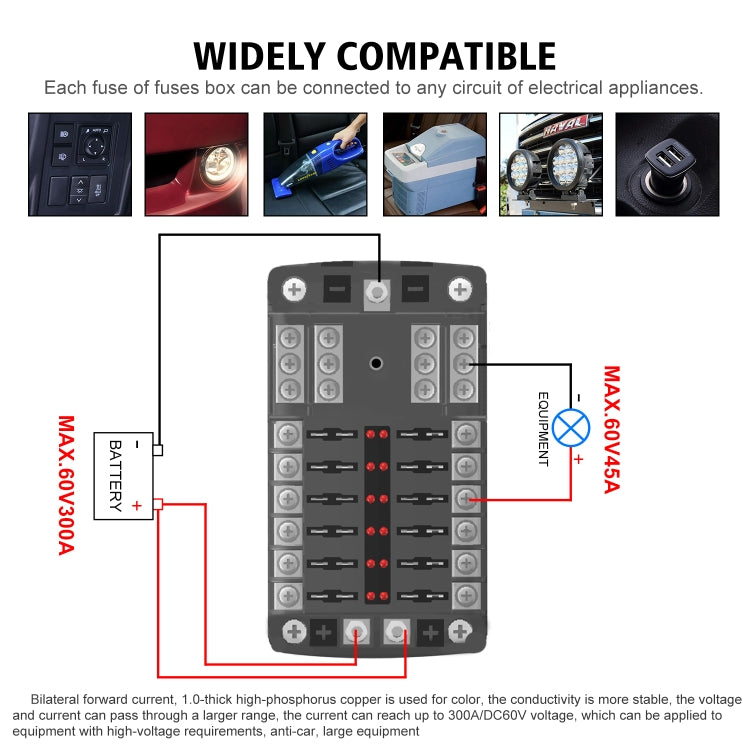 CS-1222A2 High Current Independent Positive and Negative 12-way LED Indicator Plug Fuse Box