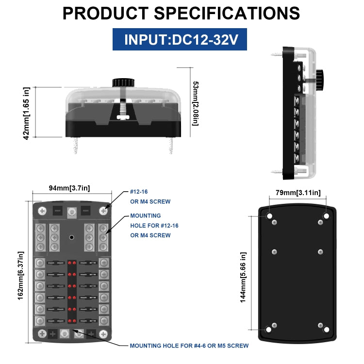 CS-1222A2 High Current Independent Positive and Negative 12-way LED Indicator Plug Fuse Box
