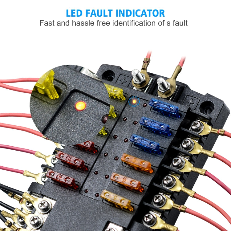 CS-1222A2 High Current Independent Positive and Negative 12-way LED Indicator Plug Fuse Box