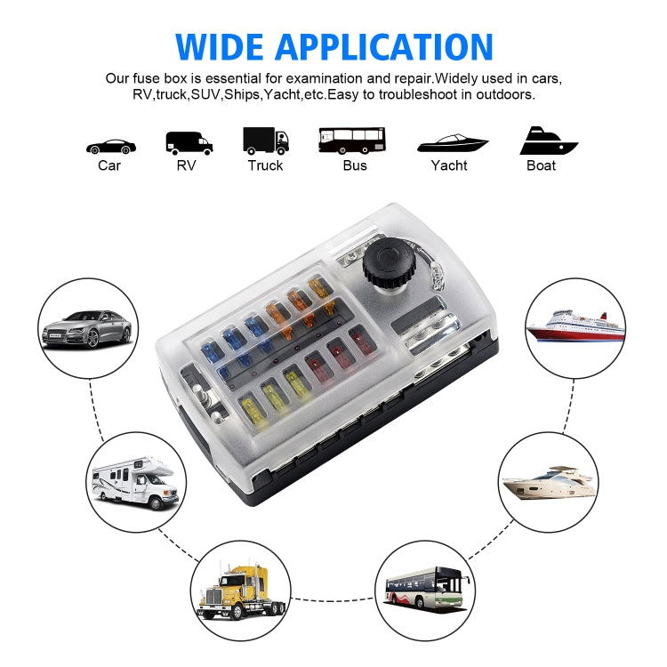 CS-1222A2 High Current Independent Positive and Negative 12-way LED Indicator Plug Fuse Box