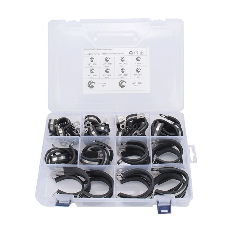 62 PCS Car Rubber Cushion Pipe Clamps 304 Stainless Steel Clamps