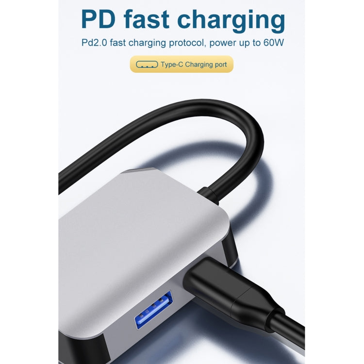 HW-6003 3 In 1 Type-C / USB-C to HDMI + PD + USB 3.0 Docking Station Adapter Converter(Grey)