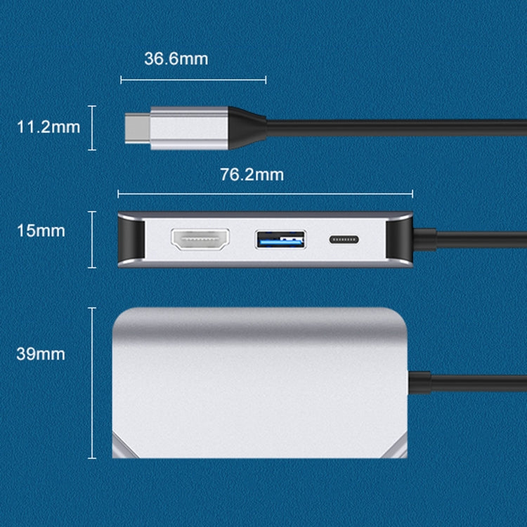 HW-6004 4 In 1 Type-C / USB-C to HDMI + PD + USB 3.0 + VGA Docking Station Adapter Converter(Grey)