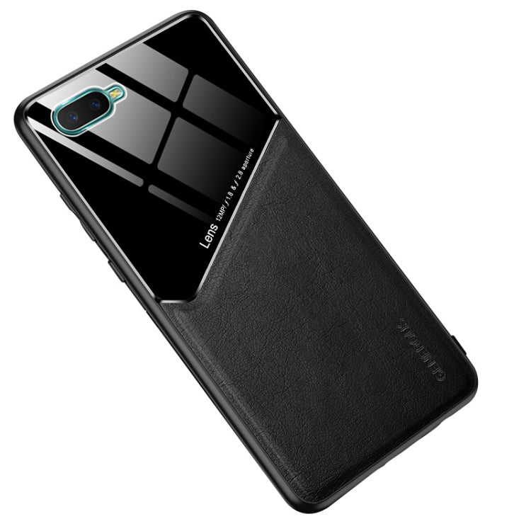 For OPPO K1 All-inclusive Leather + Organic Glass Protective Case with Metal Iron Sheet