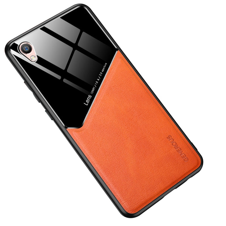 For OPPO R9 All-inclusive Leather + Organic Glass Protective Case with Metal Iron Sheet
