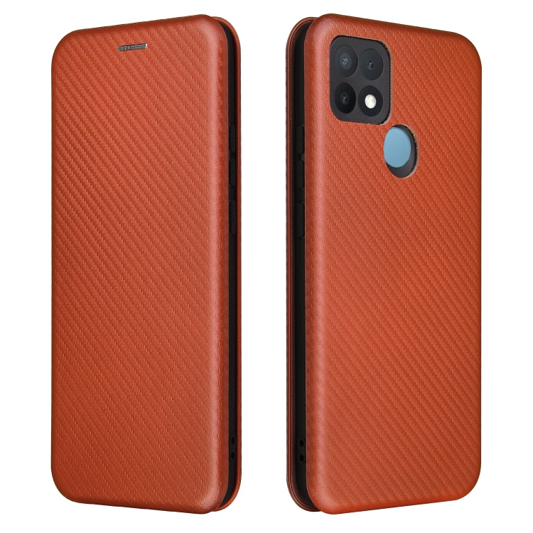 For OPPO A15 Carbon Fiber Texture Horizontal Flip TPU + PC + PU Leather Case with Card Slot