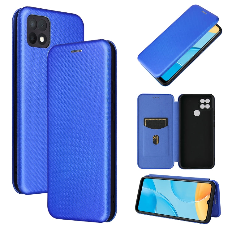 For OPPO A15 Carbon Fiber Texture Horizontal Flip TPU + PC + PU Leather Case with Card Slot