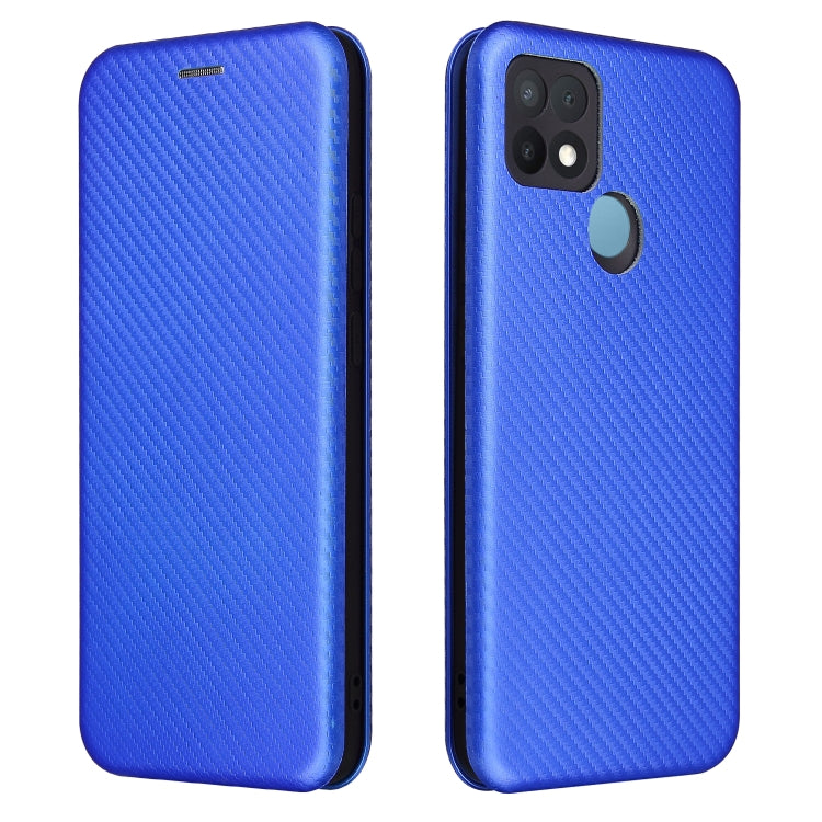 For OPPO A15 Carbon Fiber Texture Horizontal Flip TPU + PC + PU Leather Case with Card Slot