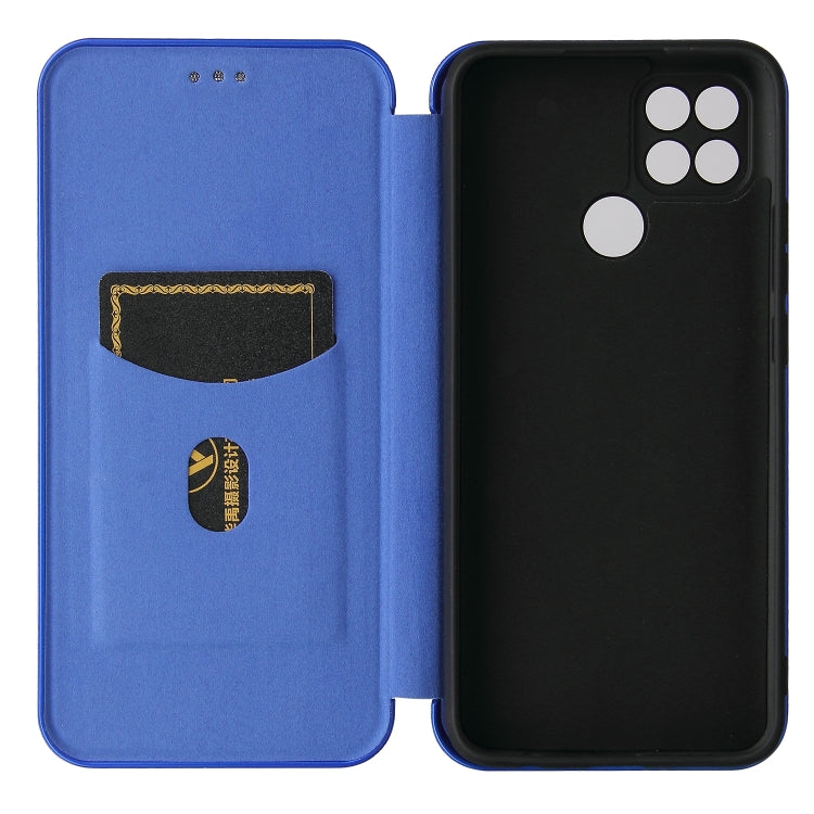 For OPPO A15 Carbon Fiber Texture Horizontal Flip TPU + PC + PU Leather Case with Card Slot