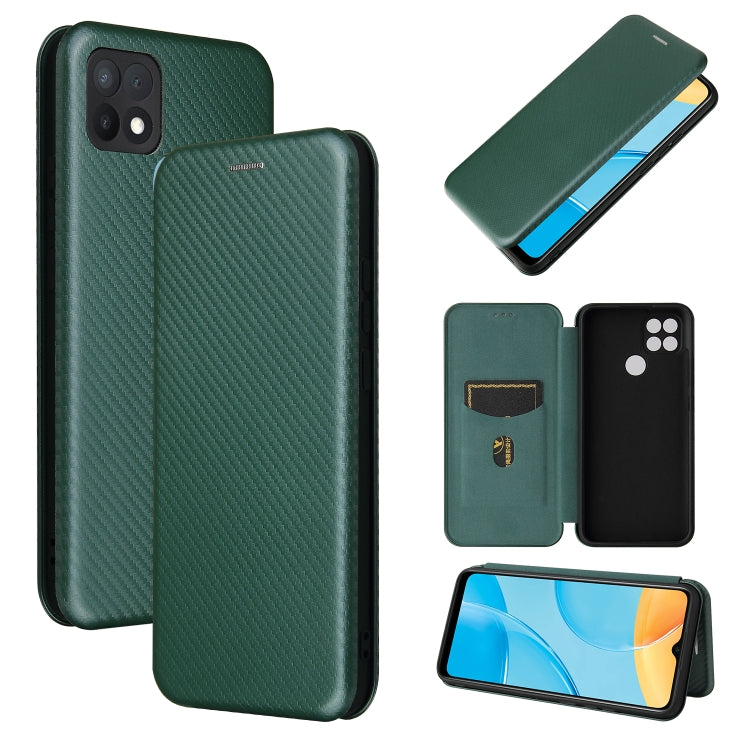 For OPPO A15 Carbon Fiber Texture Horizontal Flip TPU + PC + PU Leather Case with Card Slot