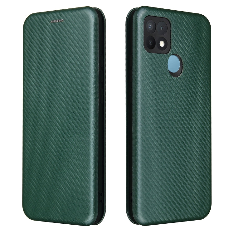 For OPPO A15 Carbon Fiber Texture Horizontal Flip TPU + PC + PU Leather Case with Card Slot