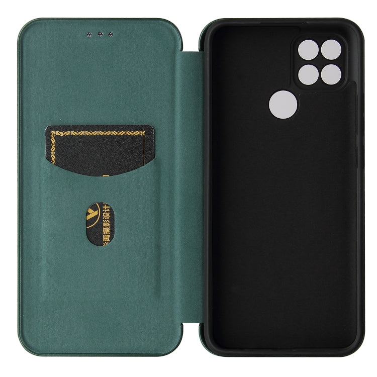 For OPPO A15 Carbon Fiber Texture Horizontal Flip TPU + PC + PU Leather Case with Card Slot