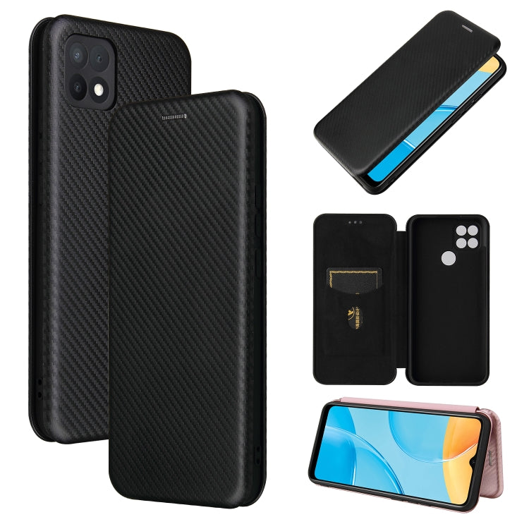 For OPPO A15 Carbon Fiber Texture Horizontal Flip TPU + PC + PU Leather Case with Card Slot