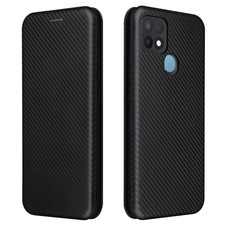 For OPPO A15 Carbon Fiber Texture Horizontal Flip TPU + PC + PU Leather Case with Card Slot