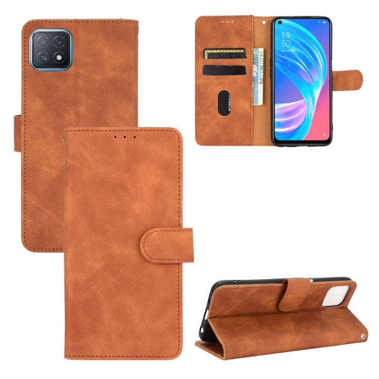 For OPPO A72 5G / A73 5G Solid Color Skin Feel Magnetic Buckle Horizontal Flip Calf Texture PU Leather Case with Holder & Card Slots & Wallet