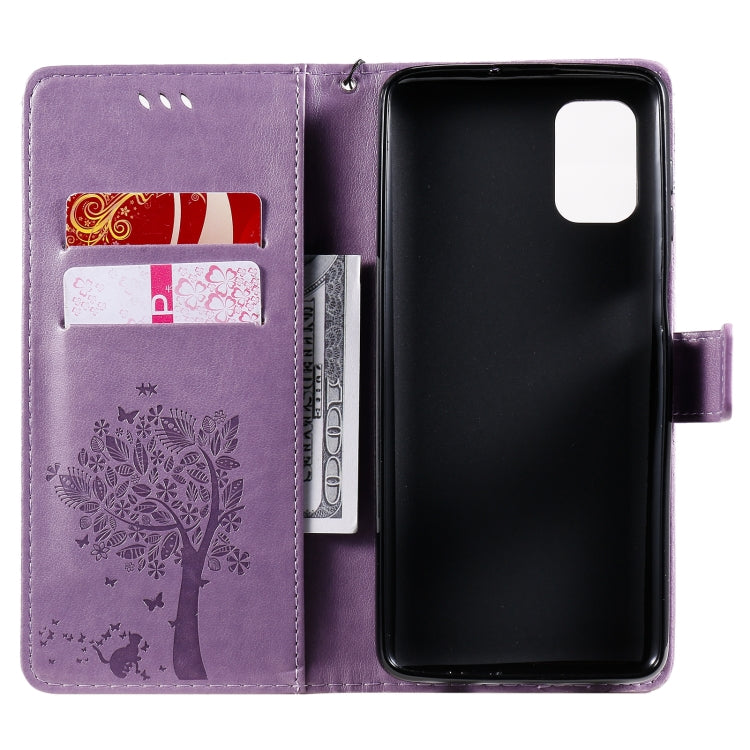 For Samsung Galaxy M51 Tree & Cat Pattern Pressed Printing Horizontal Flip PU Leather Case with Holder & Card Slots & Wallet & Lanyard