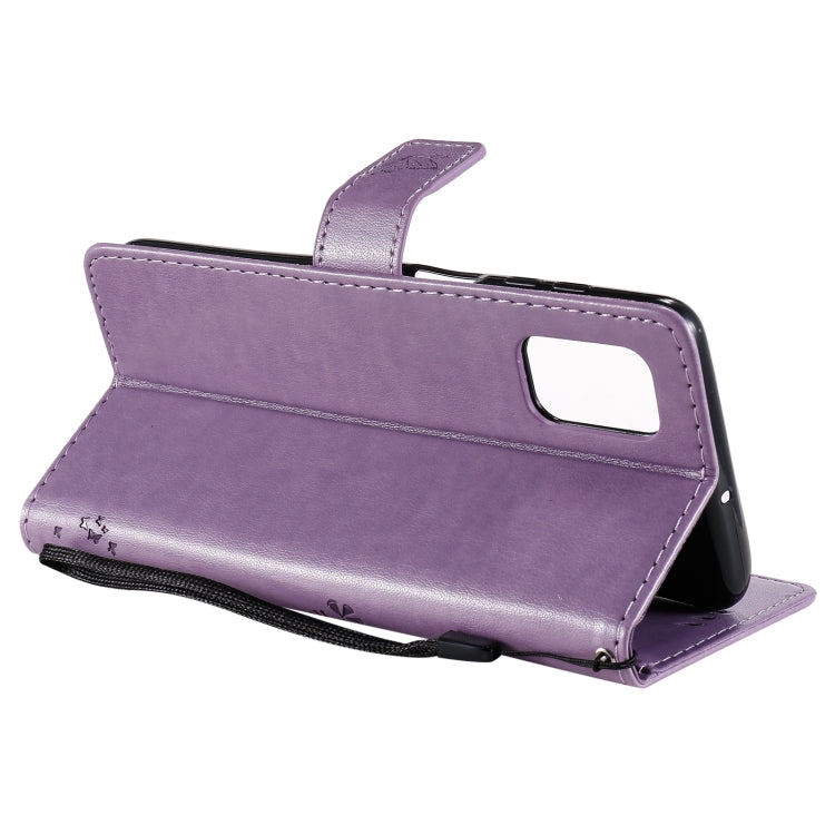 For Samsung Galaxy M51 Tree & Cat Pattern Pressed Printing Horizontal Flip PU Leather Case with Holder & Card Slots & Wallet & Lanyard