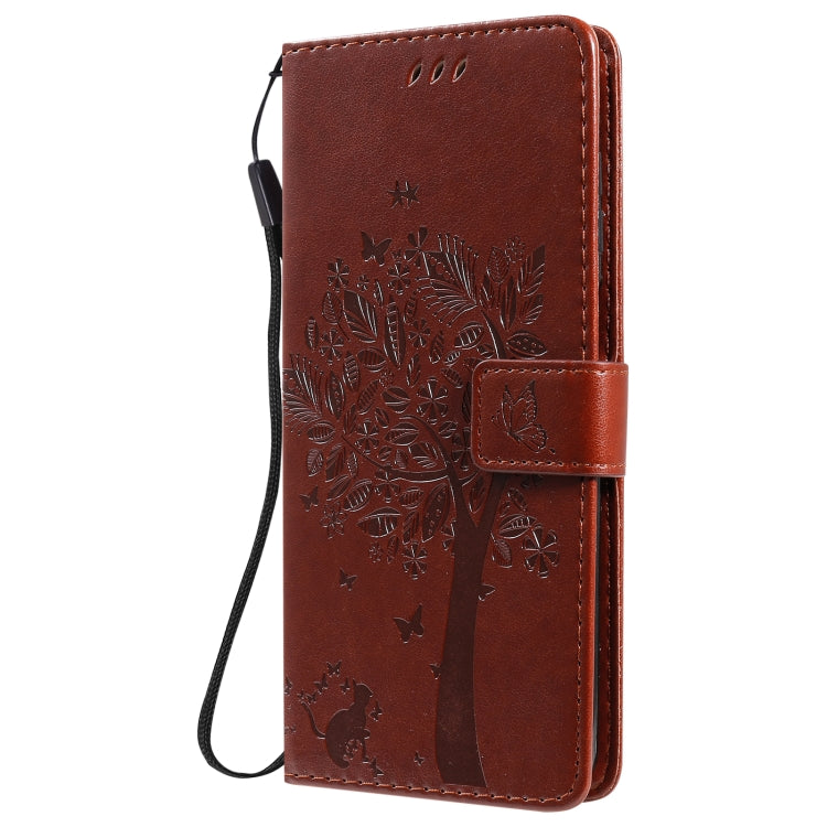 For Samsung Galaxy M51 Tree & Cat Pattern Pressed Printing Horizontal Flip PU Leather Case with Holder & Card Slots & Wallet & Lanyard