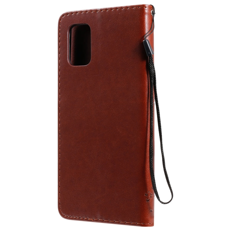 For Samsung Galaxy M51 Tree & Cat Pattern Pressed Printing Horizontal Flip PU Leather Case with Holder & Card Slots & Wallet & Lanyard