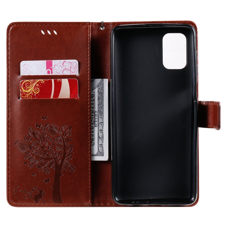 For Samsung Galaxy M51 Tree & Cat Pattern Pressed Printing Horizontal Flip PU Leather Case with Holder & Card Slots & Wallet & Lanyard