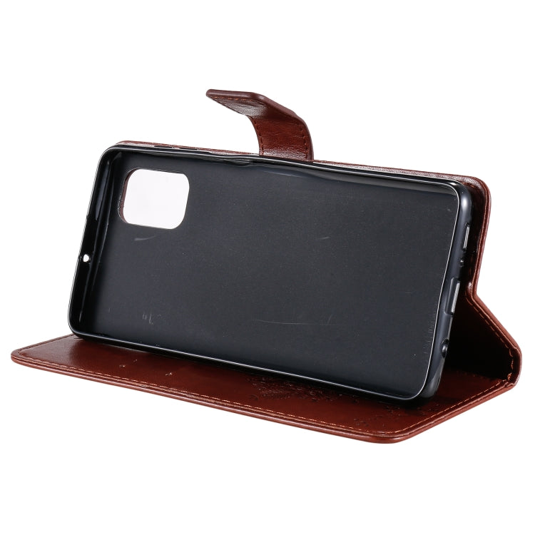 For Samsung Galaxy M51 Tree & Cat Pattern Pressed Printing Horizontal Flip PU Leather Case with Holder & Card Slots & Wallet & Lanyard