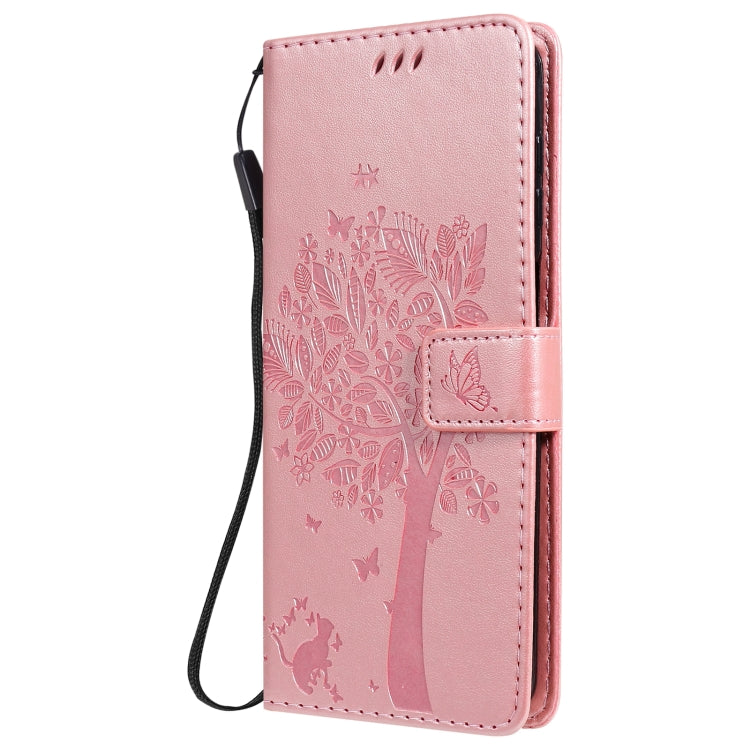 For Samsung Galaxy M51 Tree & Cat Pattern Pressed Printing Horizontal Flip PU Leather Case with Holder & Card Slots & Wallet & Lanyard