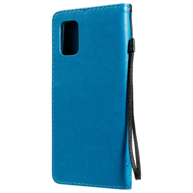 For Samsung Galaxy M51 Tree & Cat Pattern Pressed Printing Horizontal Flip PU Leather Case with Holder & Card Slots & Wallet & Lanyard