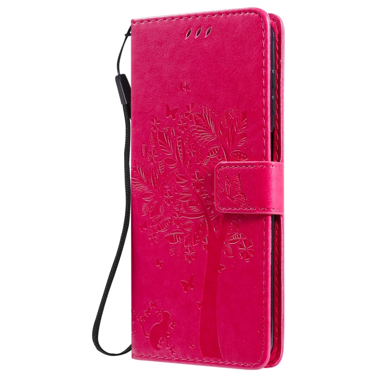 For Samsung Galaxy M51 Tree & Cat Pattern Pressed Printing Horizontal Flip PU Leather Case with Holder & Card Slots & Wallet & Lanyard