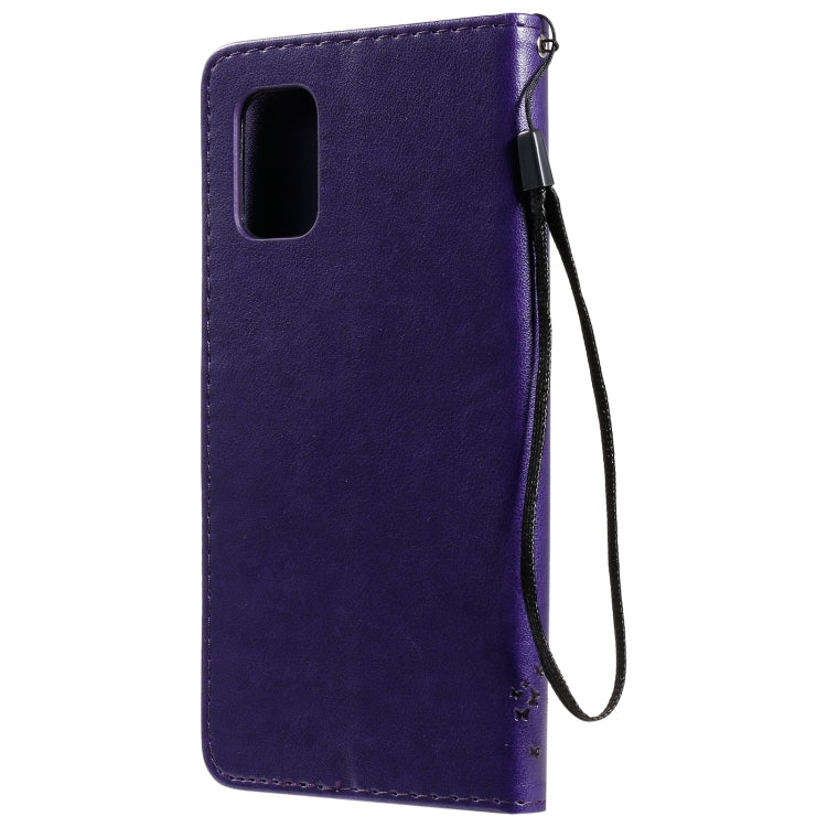For Samsung Galaxy M51 Tree & Cat Pattern Pressed Printing Horizontal Flip PU Leather Case with Holder & Card Slots & Wallet & Lanyard