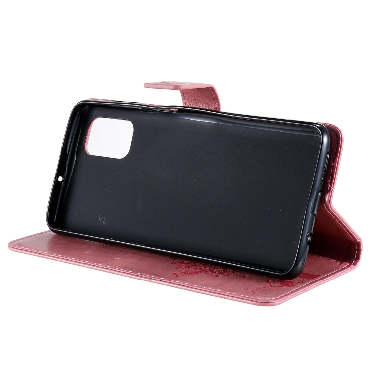 For Samsung Galaxy M51 Tree & Cat Pattern Pressed Printing Horizontal Flip PU Leather Case with Holder & Card Slots & Wallet & Lanyard