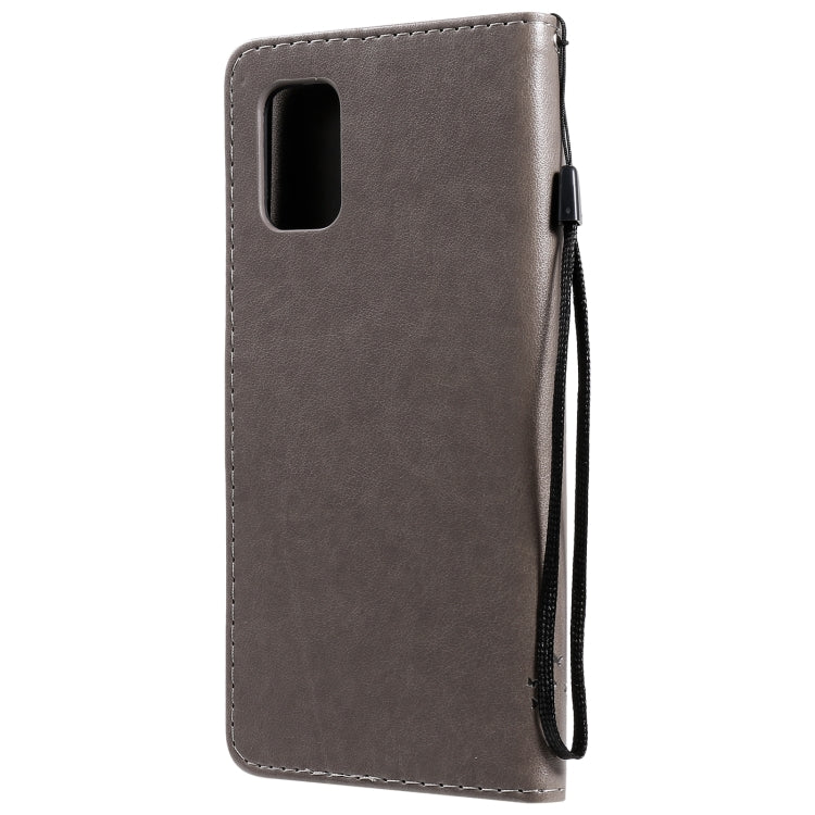 For Samsung Galaxy M51 Tree & Cat Pattern Pressed Printing Horizontal Flip PU Leather Case with Holder & Card Slots & Wallet & Lanyard