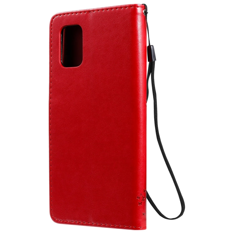 For Samsung Galaxy M51 Tree & Cat Pattern Pressed Printing Horizontal Flip PU Leather Case with Holder & Card Slots & Wallet & Lanyard