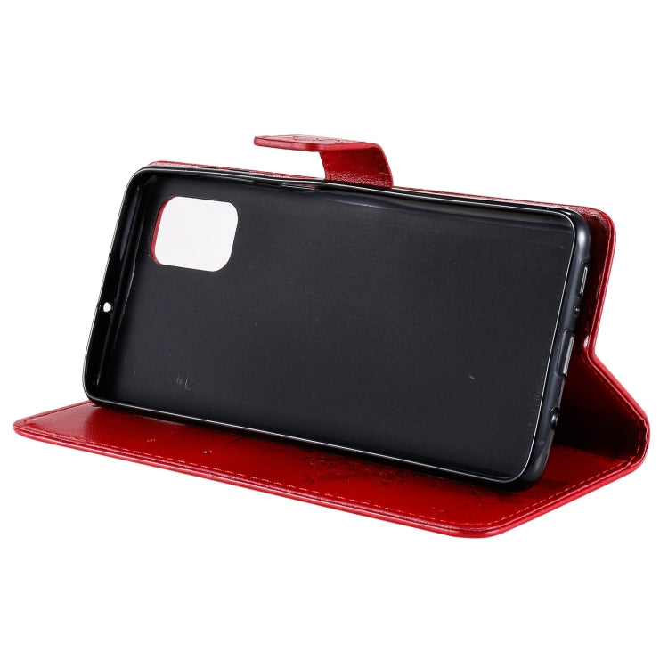 For Samsung Galaxy M51 Tree & Cat Pattern Pressed Printing Horizontal Flip PU Leather Case with Holder & Card Slots & Wallet & Lanyard