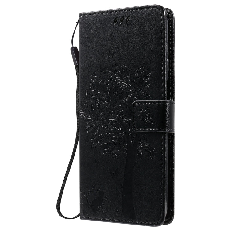 For Samsung Galaxy M51 Tree & Cat Pattern Pressed Printing Horizontal Flip PU Leather Case with Holder & Card Slots & Wallet & Lanyard