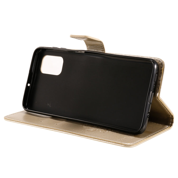 For Samsung Galaxy M51 Tree & Cat Pattern Pressed Printing Horizontal Flip PU Leather Case with Holder & Card Slots & Wallet & Lanyard