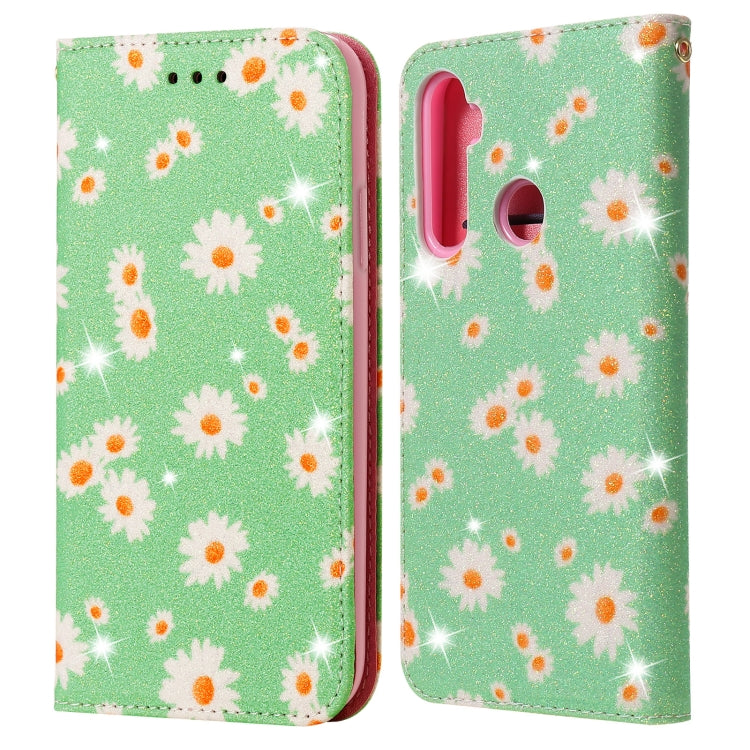 For OPPO Realme 5 & C3 Glittering Daisy Magnetic Horizontal Flip Leather Case with Holder & Card Slots & Photo Frame