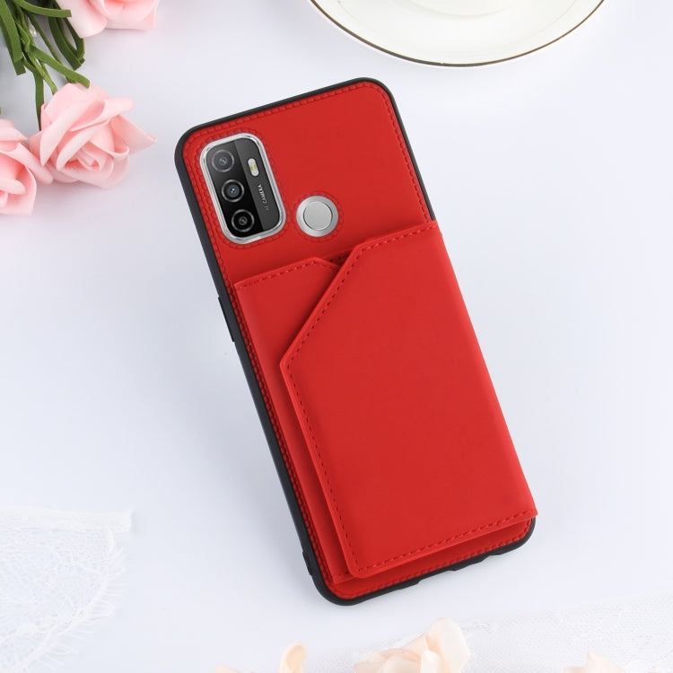For OPPO A53 Skin Feel PU + TPU + PC Back Cover Shockproof Case with Card Slots & Holder & Photo Frame