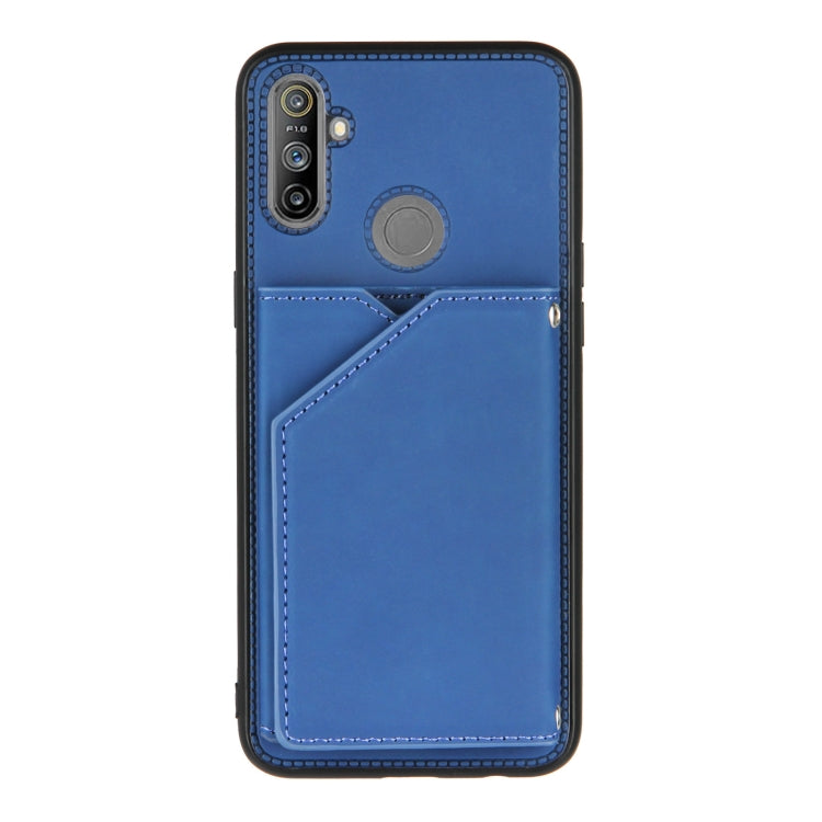 For OPPO Realme C3 Skin Feel PU + TPU + PC Back Cover Shockproof Case with Card Slots & Holder & Photo Frame