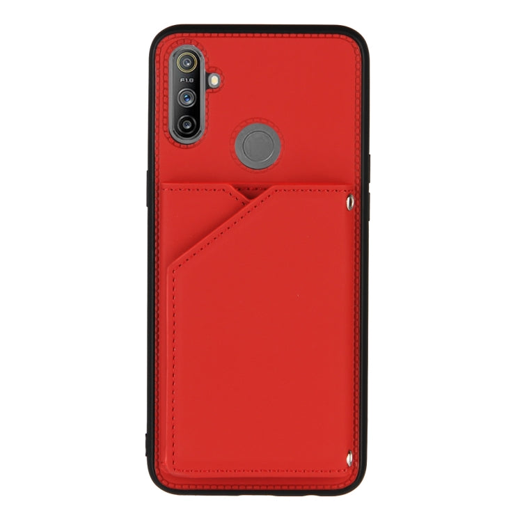 For OPPO Realme C3 Skin Feel PU + TPU + PC Back Cover Shockproof Case with Card Slots & Holder & Photo Frame