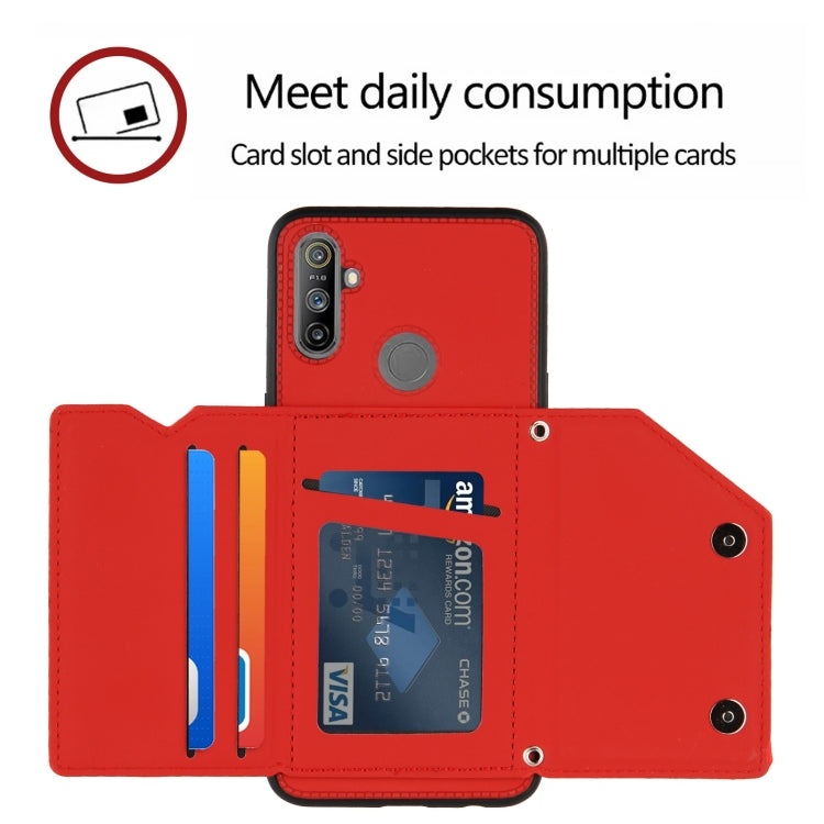 For OPPO Realme C3 Skin Feel PU + TPU + PC Back Cover Shockproof Case with Card Slots & Holder & Photo Frame