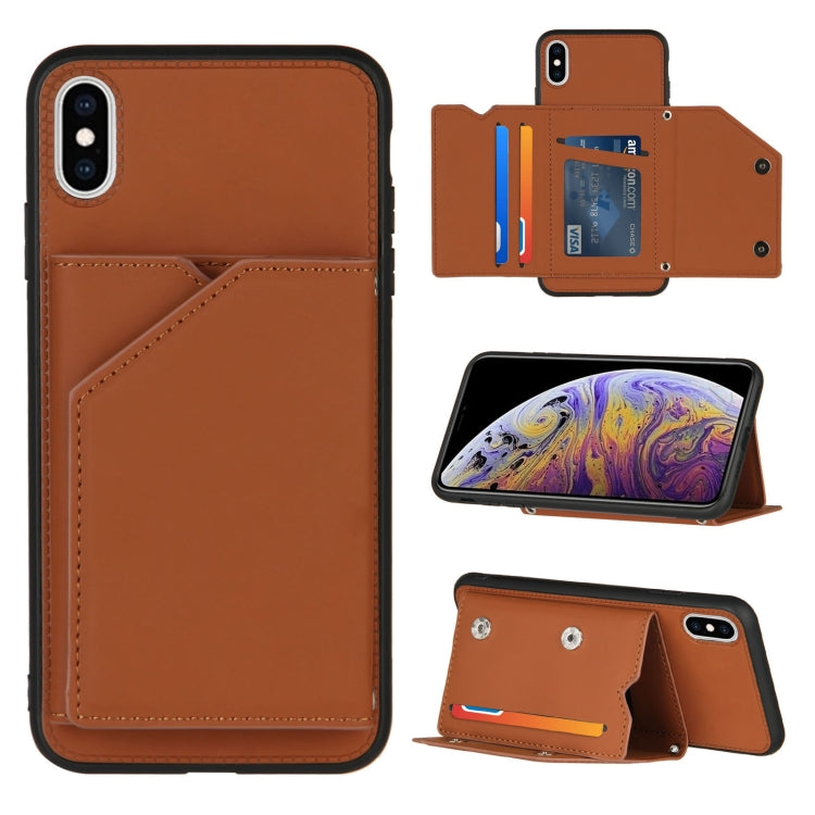 For iPhone X / XS Skin Feel PU + TPU + PC Back Cover Shockproof Case with Card Slots & Holder & Photo Frame