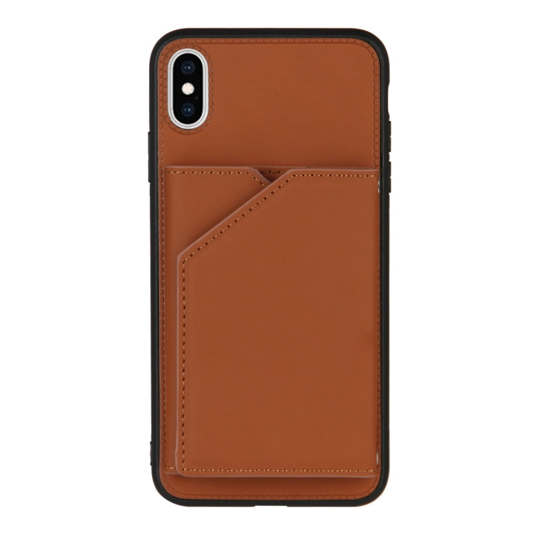For iPhone X / XS Skin Feel PU + TPU + PC Back Cover Shockproof Case with Card Slots & Holder & Photo Frame