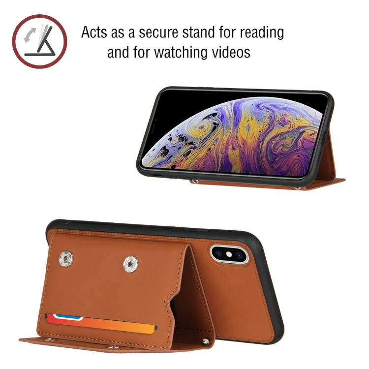 For iPhone X / XS Skin Feel PU + TPU + PC Back Cover Shockproof Case with Card Slots & Holder & Photo Frame