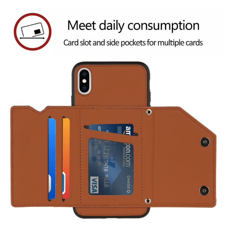 For iPhone X / XS Skin Feel PU + TPU + PC Back Cover Shockproof Case with Card Slots & Holder & Photo Frame