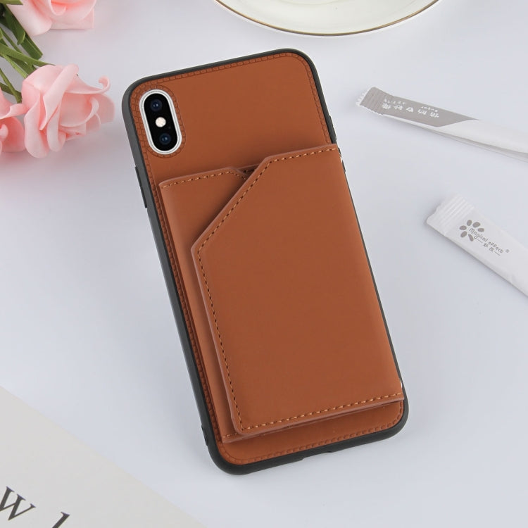 For iPhone X / XS Skin Feel PU + TPU + PC Back Cover Shockproof Case with Card Slots & Holder & Photo Frame