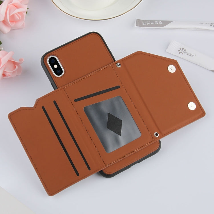 For iPhone X / XS Skin Feel PU + TPU + PC Back Cover Shockproof Case with Card Slots & Holder & Photo Frame